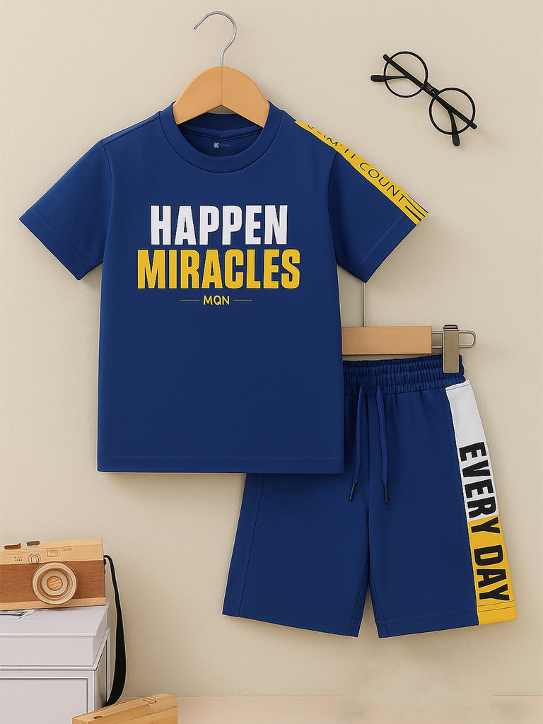 Kidbea Boys Cotton T-Shirt and Shorts Set | Summer Co-Ord Outfit for Kids | Blue
