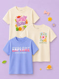 Bamboo Fabric Girls Half Sleeve T-Shirt Pack of 3 – Girls Rule, Blossom & Explore Graphic Print Soft Summer Tee Set