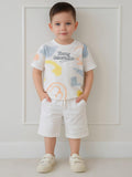 Kidbea Boys Summer Co-Ord Set | Cotton T-Shirt and Shorts for Kids | White