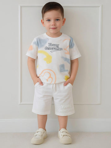 Kidbea Boys Summer Co-Ord Set | Cotton T-Shirt and Shorts for Kids | White