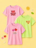 Bamboo Fabric Girls Half Sleeve T-Shirt Pack of 3 – Roaring Spring, Tiny Tangerine & Sweet Treats Graphic Print Soft Summer Tee Set