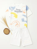 Kidbea Boys Summer Co-Ord Set | Cotton T-Shirt and Shorts for Kids | White