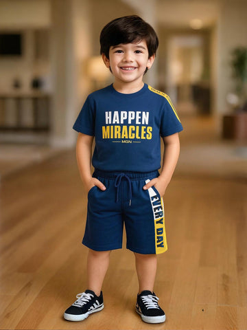 Kidbea Boys Cotton T-Shirt and Shorts Set | Summer Co-Ord Outfit for Kids | Blue