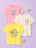 Bamboo Fabric Girls Half Sleeve T-Shirt Pack of 3 – Growing Everyday, Blossom & Cat Mood Graphic Print Soft Summer Tee Set