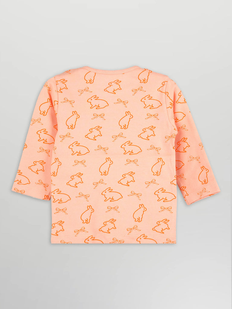 Organic Cotton Unisex Baby Co-ord Set – Soft Breathable Peach Bunny Print Full Sleeve T-Shirt & Pyjama Set for Infants