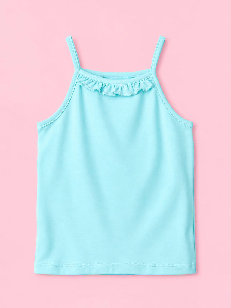 BambooTEC™ Girls Camisole Pack of 3 – Blue, Yellow & Grey Ruffle Strap Tops