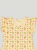 Kidbea Girls Cotton Frock | Floral & Heart Printed Summer Dress | Ruffle Sleeves | Yellow