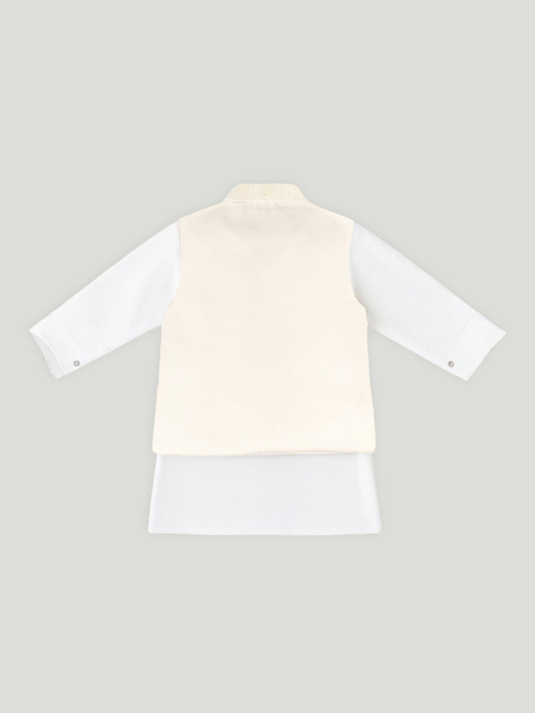 Kidbea Boys Ethnic Wear Set | Kurta Pajama with Stylish Nehru Jacket | Festive Traditional Outfit for Kids | White