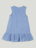 Blue & White Cotton Checked A-Line Dress | Soft Sleeveless Summer Frock with Bow