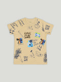 Kidbea Boys Beach Theme Co-Ord Set | Summer Cotton T-Shirt and Shorts for Boys | Beige