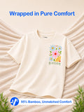 Bamboo Fabric Girls Half Sleeve T-Shirt Pack of 3 – Tiny Tangerine, Blossom & Donut Graphic Print Soft Summer Tee Set