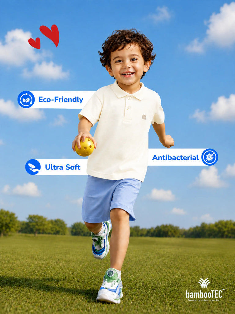 Boys Bamboo Fabric Cream Polo T-Shirt