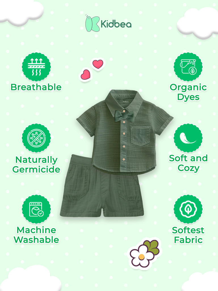 Light Linen Shirt & Pant Dark Green Co-ord Set