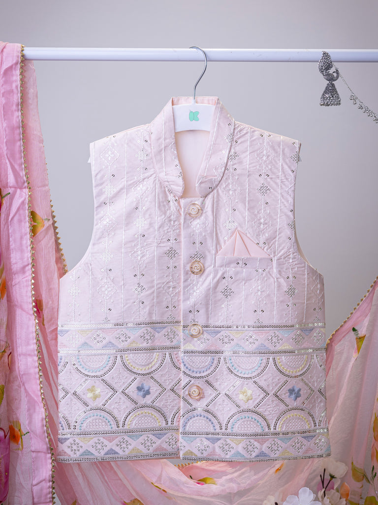 Kidbea Boys Ethnic Wear Set | Kurta Pajama with Stylish Nehru Jacket | Festive Traditional Outfit for Kids | Peach