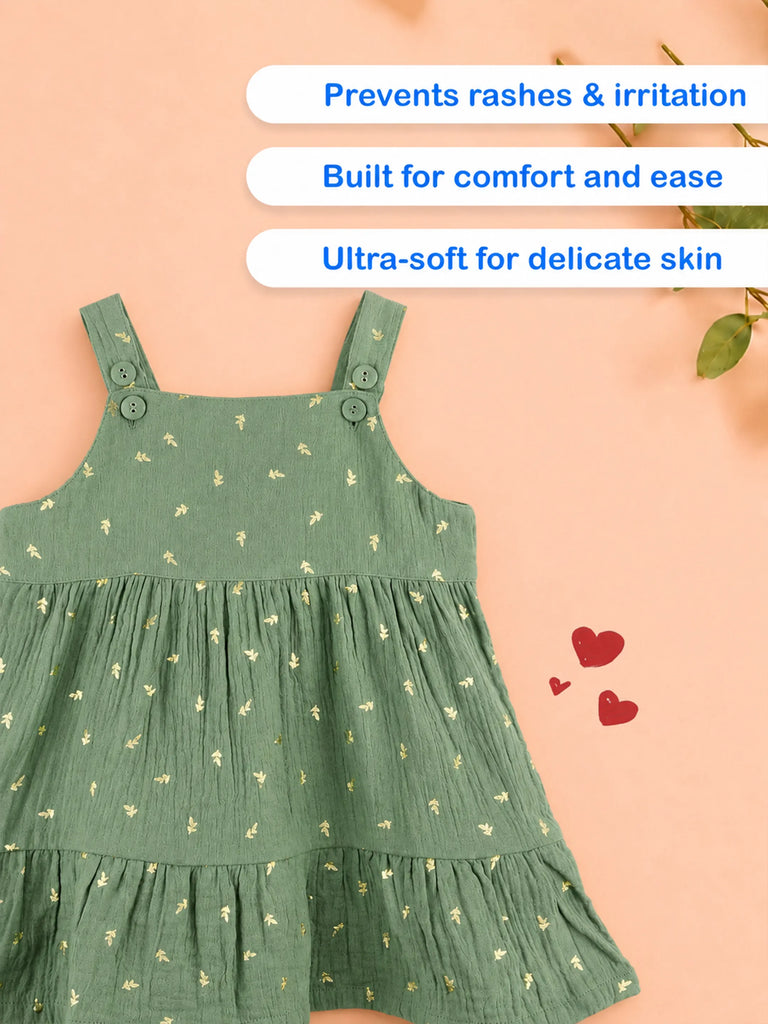 Girls Organic Cotton Sage Green Dress with Matching Headband
