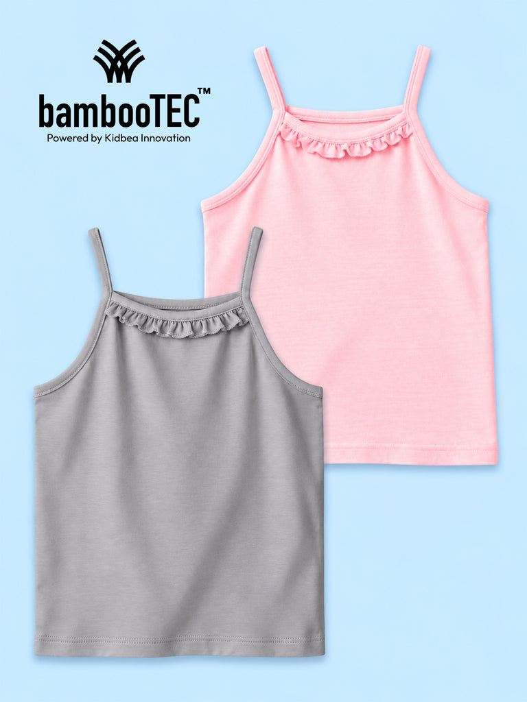 BambooTEC™ Girls Camisole Pack of 2 – Pink & Grey Ruffle Strap Tops