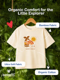 Unisex Bamboo Fabric Cream Happy World Print Oversized T-Shirt