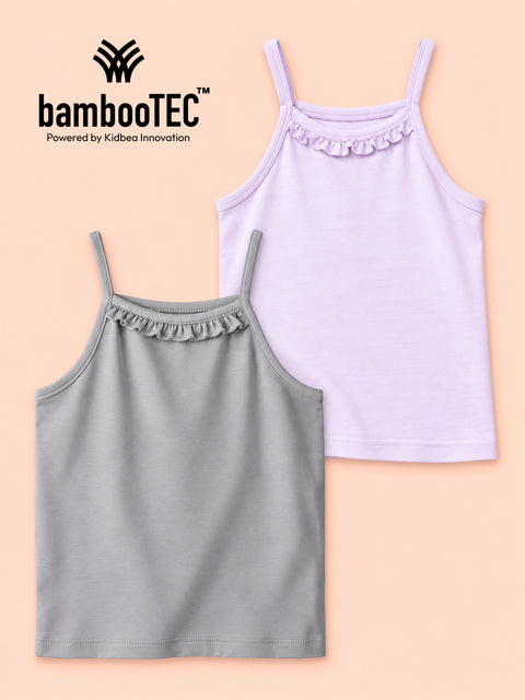BambooTEC™ Girls Camisole Pack of 2 – Grey & Lavender Ruffle Strap Tops
