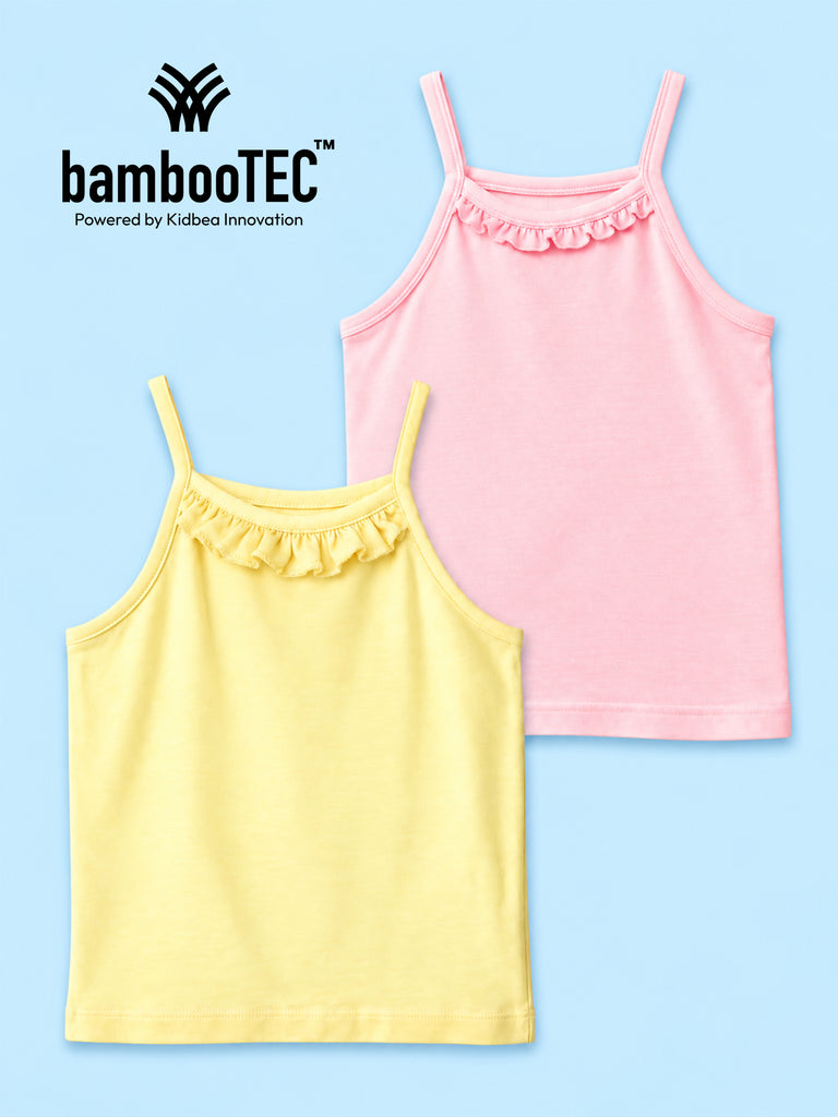 BambooTEC™ Girls Camisole Pack of 2 – Pink & Yellow Ruffle Strap Tops