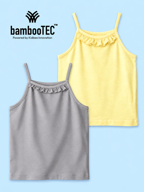 BambooTEC™ Girls Camisole Pack of 2 – Yellow & Grey Ruffle Strap Tops