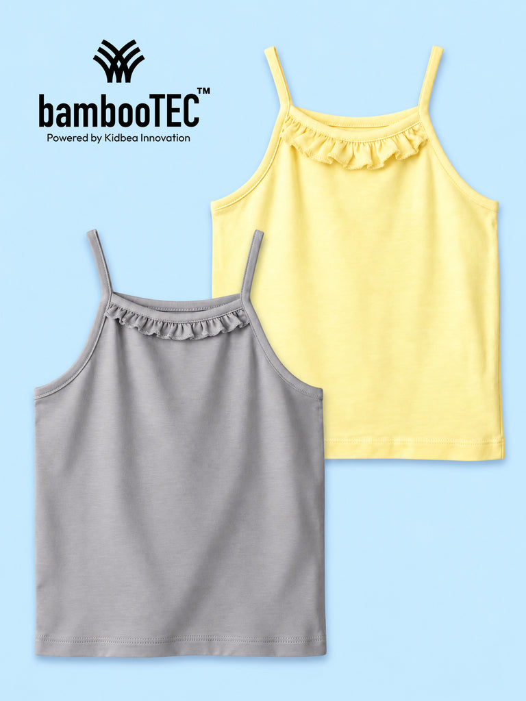 BambooTEC™ Girls Camisole Pack of 2 – Yellow & Grey Ruffle Strap Tops