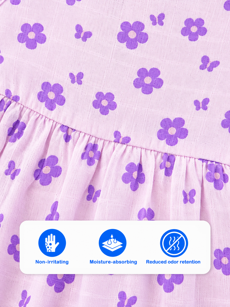 BambooTEC™ Bamboo Muslin Baby Frock – Floral Butterfly Print, Soft & Breathable Dress