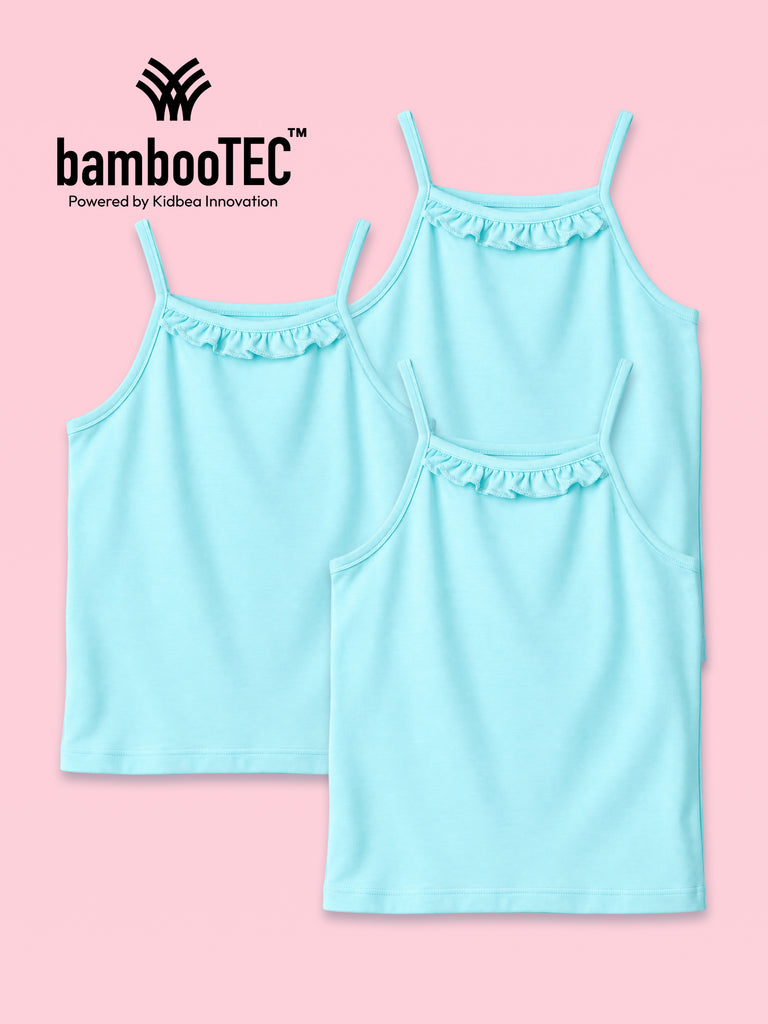 BambooTEC™ Girls Camisole Pack of 3 – Aqua Blue Ruffle Strap Tops