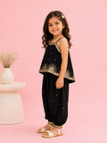 Girls Black Ethnic Crop Top & Dhoti Pants Set – Gold Embroidered Festive Wear