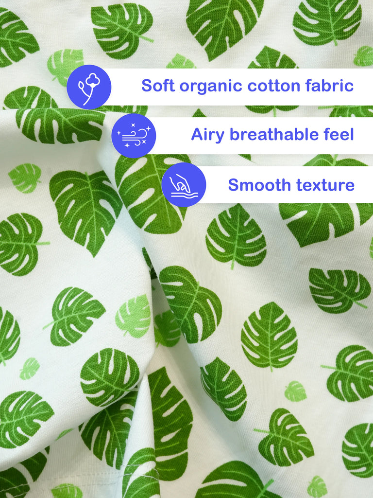 Organic Cotton Unisex Kids Co-ord Set – Soft Breathable Leaf Print T-Shirt & Shorts Set