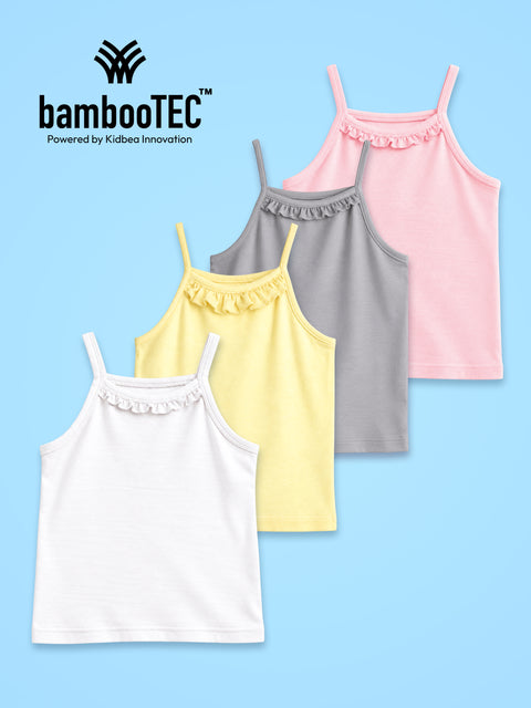 BambooTEC™ Girls Camisole Pack of 4 – Pink, Grey, Yellow & White Ruffle Tops