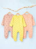 Organic Cotton Baby Romper Pack of 3 – Bunny & Tiger & Lemon Prints Zip Sleepsuit