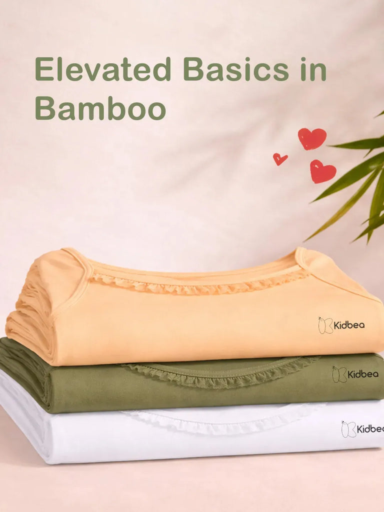 Bamboo Camisole for Kids Pack of 3 (Peach & Olive Green & White) – Soft, Breathable & innerwear