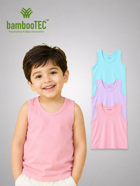 BambooTEC™ Bamboo Kids Vest Pack of 3 – Pink, Blue & Lavender Sleeveless Vests