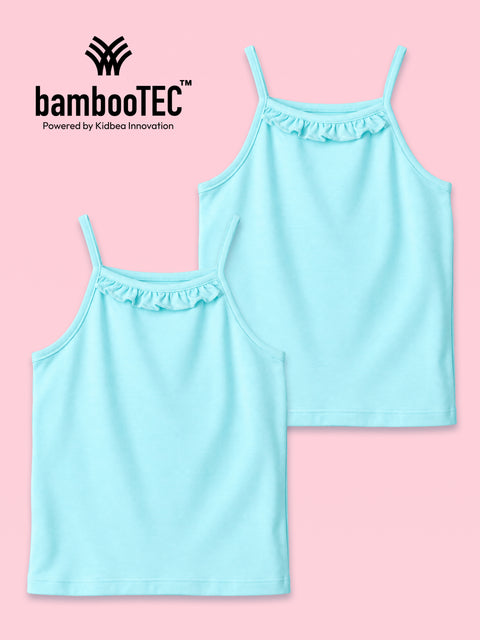BambooTEC™ Girls Camisole Pack of 2 – Aqua Blue Ruffle Strap Tops