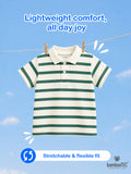 Boys Bamboo Fabric Green Striped Polo T-Shirt