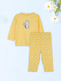 Organic Cotton Unisex Baby Co-ord Set – Soft Breathable Yellow Flower  Print Full Sleeve T-shirt & Pyjama for Infants