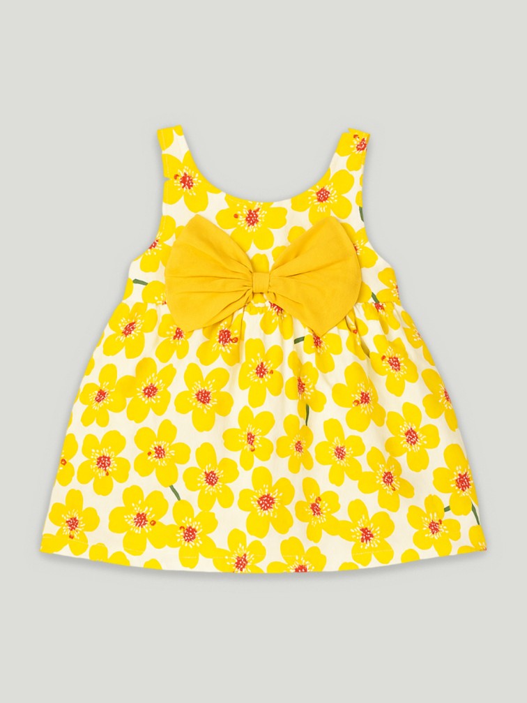 Kidbea Baby Girls Floral Cotton Dress with Yellow Bloom Print & Matching Hat – Cheerful Summer Party Wear Frock