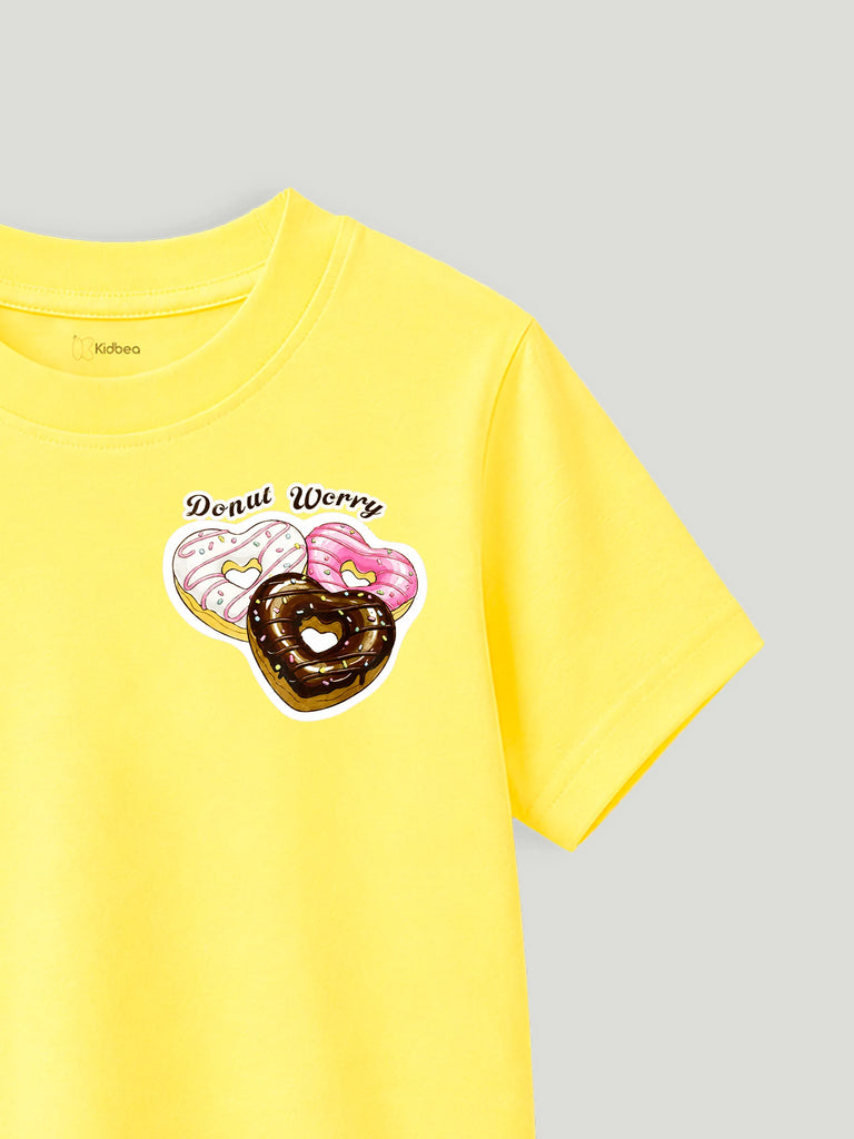 Bamboo Fabric Girls T-Shirt – Soft Breathable Yellow Donut Print Half Sleeve Tee for Kids