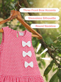 Girls Cotton Gingham Frock – Red Check Dress with White Bow Details