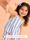 Girls Cotton Striped Peplum Top & Wide Leg Pants Co-ord Set - Blue & White