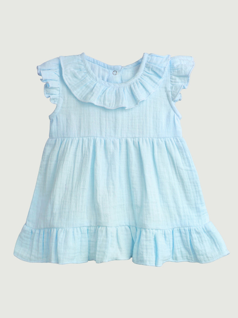 Light Linen Girls Dress Set | Pack of 2 (Off White & Sky Blue)