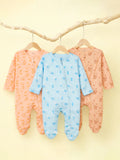 Organic Cotton Baby Romper Pack of 3 – Bunny & Tiger & Beach Prints Zip Sleepsuit