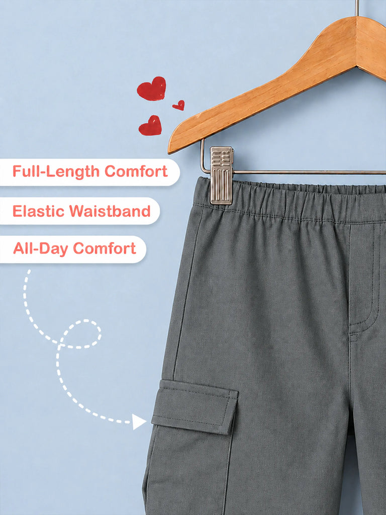 Unisex Grey Cotton Kids Cargo Pants – Comfortable Everyday Bottomwear
