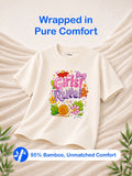 Bamboo Fabric Girls Half Sleeve T-Shirt Pack of 3 – Girls Rule, Blossom & Explore Graphic Print Soft Summer Tee Set