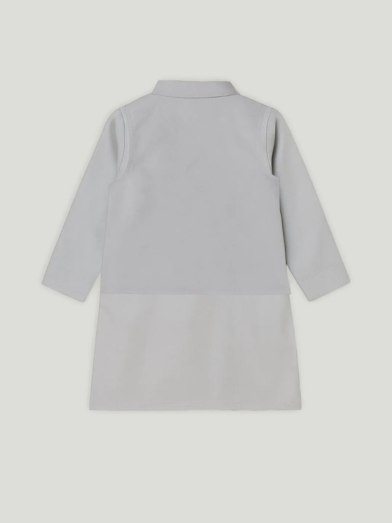 Boys Kurta Pajama with Designer Nehru Jacket | Ethnic Wear Set for Festivals & Weddings | Grey