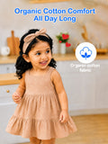 Girls Organic Cotton Beige Floral Print Dress & Bloomers Set with Headband