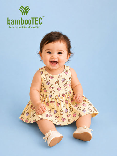 BambooTEC™ Bamboo Muslin Baby Frock – Fruity Fiesta Print, Soft & Breathable Dress
