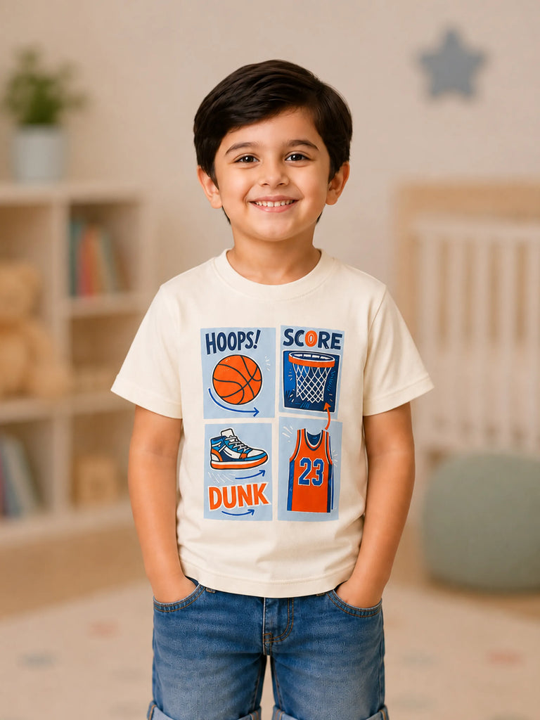 Bamboo Fabric Unisex Kids T-Shirt – Basketball Print Soft Breathable Tee