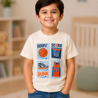 Bamboo Fabric Unisex Kids T-Shirt – Basketball Print Soft Breathable Tee