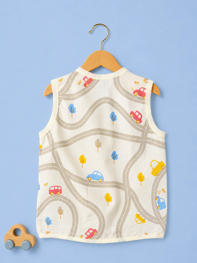 BambooTEC™ Bamboo Muslin Baby Jhabla – Road & Car Print